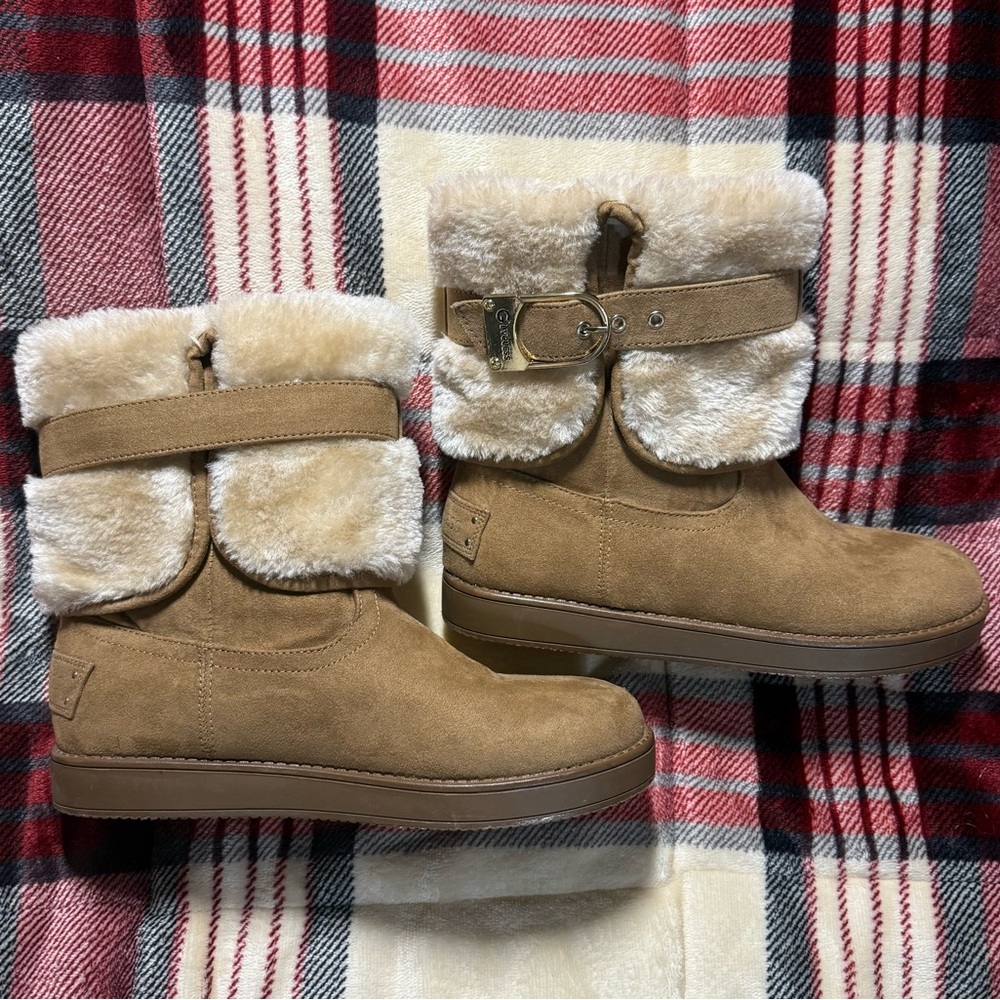 NWOT G By Guess Casual Tan Faux Fur Lined Boots Sz 5 1/2 M